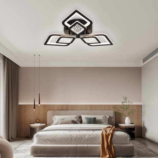 Πολυέλαιος LED με τηλεχειριστήριο Lorenzo, 67W, 3 πέταλα, κρύο/ζεστό/ουδέτερο φως, ρυθμιζόμενο, μαύροι πολυέλαιοι LED με τηλεχειριστήριο Προεπιλεγμένος τίτλος Alessandro Design