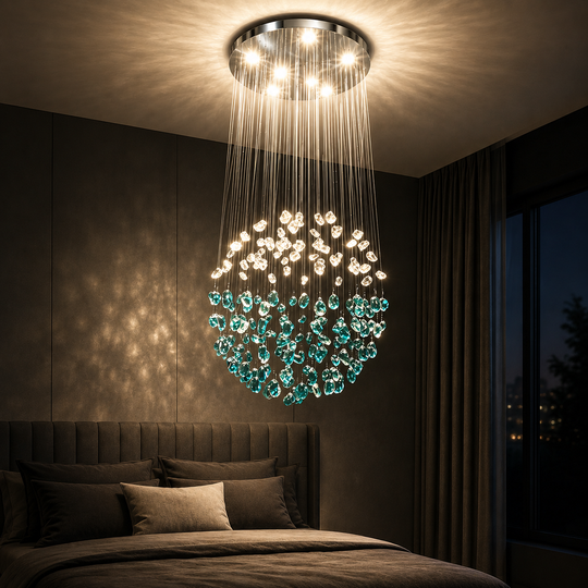OSKEMEN Magno Crystal LED Πολυέλαιος, 56W, Κρύο/Ζεστό/Ουδέτερο φως, Μέταλλο και Γυαλί, Πράσινο