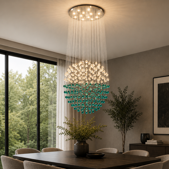 OSKEMEN Crystal LED Chandelier Supremo, 63W, Κρύο/Ζεστό/Ουδέτερο φως, μέταλλο και γυαλί, πράσινο
