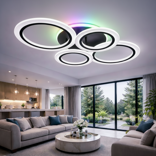 Πολυέλαιος LED με τηλεχειριστήριο BETTY 41W, 4 κύκλοι, κρύο/θερμ/ουδέτερο/RGB φως, ρυθμιζόμενο, μαύροι πολυέλαιοι LED με τηλεχειριστήριο Προεπιλεγμένος τίτλος Alessandro Design