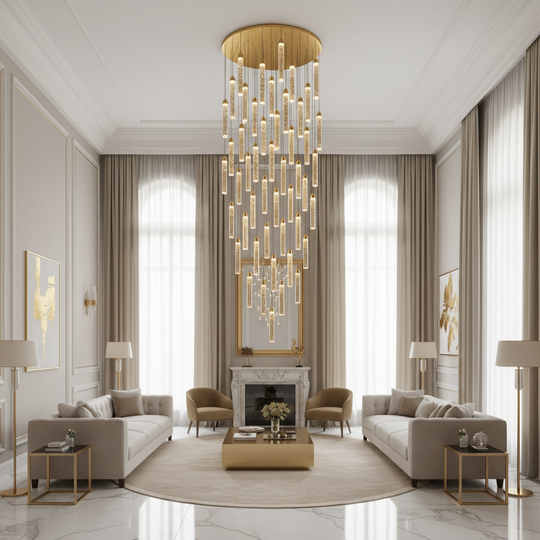 Κρυστάλλινος πολυέλαιος LAGOM LED με τηλεχειριστήριο, αναρτημένο, 51 πηγές, 153W, ζεστό/ουδέτερο/κρύο φως, διάμετρος 100 cm, ρυθμιζόμενο ύψος, χρυσός, μέταλλο και κρύσταλλο