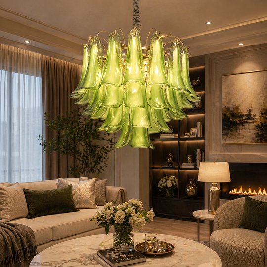 Κρυστάλλινος πολυέλαιος MURANO Eleganza 4xE14, D50 cm, Πράσινο, Ρυθμιζόμενο ύψος, Μεταλλικοί και Κρυστάλλινοι Πολυέλαιοι Προεπιλεγμένος τίτλος Alessandro Design