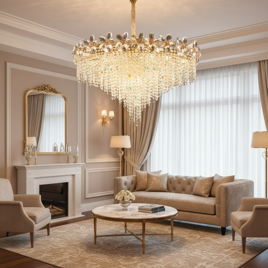 BLOSSOM Regalis Crystal Chandelier, 14xE14, 80cm, Shiny Gold, Ρυθμιζόμενο ύψος, Metal and Crystal Crystal Chandeliers Προεπιλεγμένος τίτλος Alessandro Design
