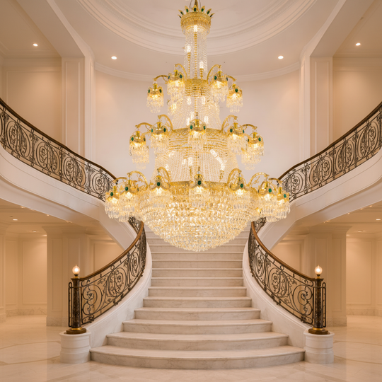 Crystal Chandelier, 61xE14, Διάμετρος 150cm, Ύψος 200cm, Γυαλιστερό χρυσό, Ρυθμιζόμενο ύψος, Κομψή σχεδίαση Crystal Chandelier Προεπιλεγμένος τίτλος Alessandro Design