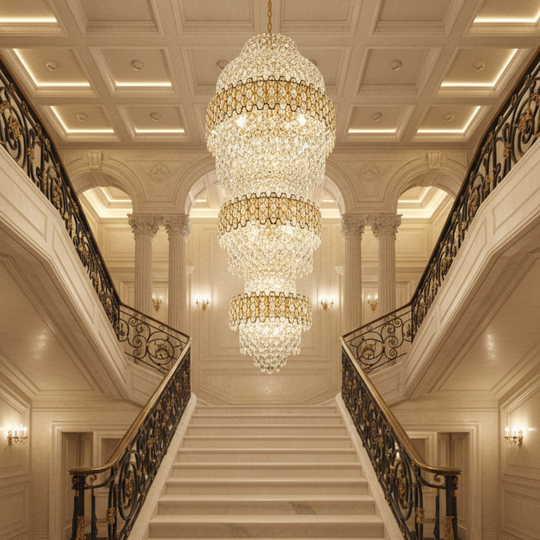 Crystal Chandelier TRIO Regalis 63xE14, Διάμετρος 80cm, Ύψος 260cm, Γυαλιστερό χρυσό, Ρυθμιζόμενο ύψος, Κομψή σχεδίαση Crystal Chandeliers Προεπιλεγμένος τίτλος Alessandro Design