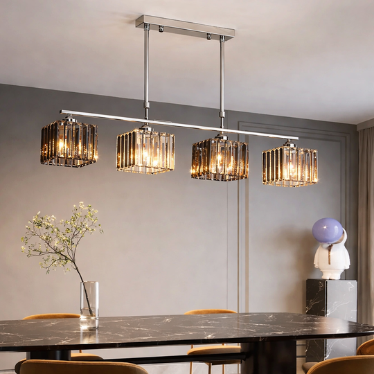 Classic Modern Georgian Chandelier, LC116/4, 4x E27, Chrome and Grey Glass, Metal and Crystal, Shade Classic Chandeliers Προεπιλεγμένος τίτλος Alessandro Design