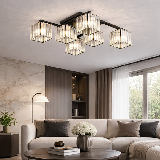 Classic Modern Georgian Chandelier, LC111/6BK, 6x E27, Black, Metal and Glass Classic Chandeliers Προεπιλεγμένος τίτλος Alessandro Design
