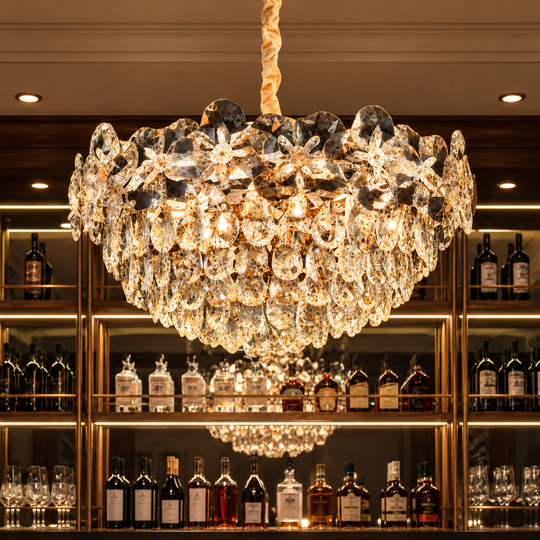 Crystal Chandelier JARDIN Magno 14xE14, Διάμετρος 60cm, Ύψος 35cm, Γυαλιστερό Χρυσό, Ρυθμιζόμενο Ύψος, Κομψή σχεδίαση