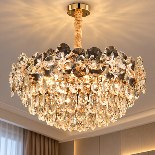 Crystal Chandelier JARDIN Nobile 3xE14, Διάμετρος 40cm, Ύψος 26cm, Γυαλιστερό Χρυσό, Ρυθμιζόμενο Ύψος, Κομψή σχεδίαση