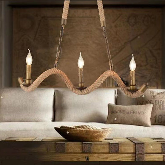 Rope Chandelier, 3xE27, Brown, Metal and String LV572/3BK Vintage Chandeliers Προεπιλεγμένος τίτλος Alessandro Design