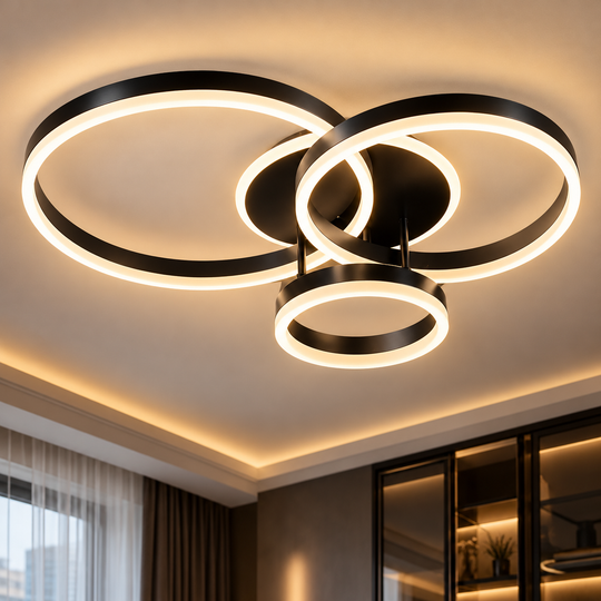 Πολυέλαιος LED με τηλεχειριστήριο RIGA LILITH, 68W, 3 κύκλοι, Κρύο/Ζεστό/Ουδέτερο φως, Ρυθμιζόμενο, Μαύρο