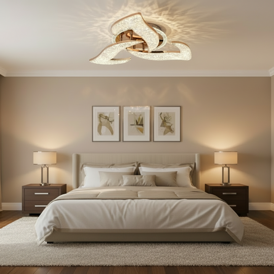 Πολυέλαιος LED HALESA Elegance με τηλεχειριστήριο και κρύσταλλο, 44W, 3 πηγές, Κρύο/Ζεστό/Ουδέτερο φως, Ρυθμιζόμενο, Χρυσό