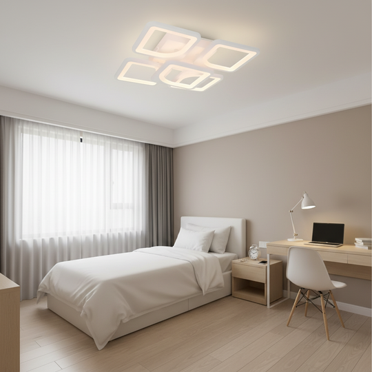 Πολυέλαιος LED με τηλεχειριστήριο ZOE 70W, 5 τετράγωνα, κρύο/θερμό/ουδέτερο φως, ρυθμιζόμενο, λευκός πολυέλαιος LED με τηλεχειριστήριο Προεπιλεγμένος τίτλος Alessandro Design