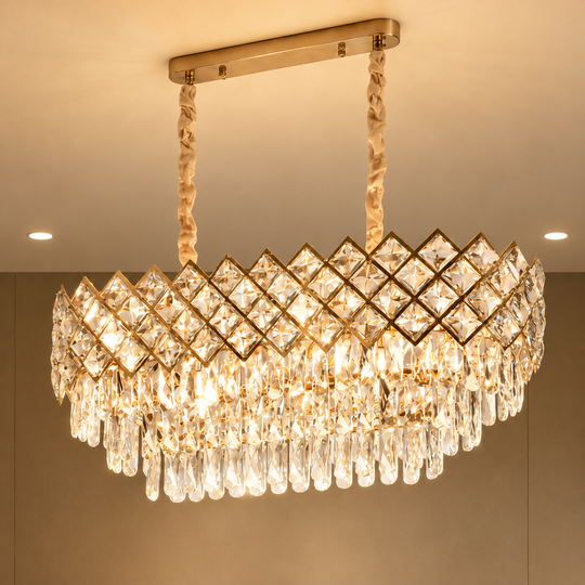 VECTORIA Supremo Crystal Chandelier, 10xE14, 75x39cm, Χρυσό, Ρυθμιζόμενο Ύψος, Μέταλλο και Κρύσταλλο