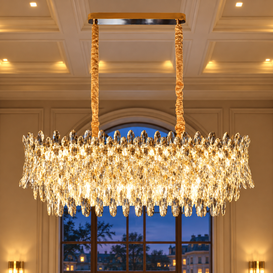 Crystal Chandelier MONARCH Supremo 14xE14, Μέγεθος 100x35 cm, Ύψος 38 cm, Γυαλιστερό Χρυσό, Ρυθμιζόμενο Ύψος, Κομψή σχεδίαση