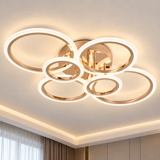 Πολυέλαιος LED με τηλεχειριστήριο BETTY 81W, 6 κύκλοι, κρύο/ζεστό/ουδέτερο φως, ρυθμιζόμενο, γυαλιστερό χρυσό