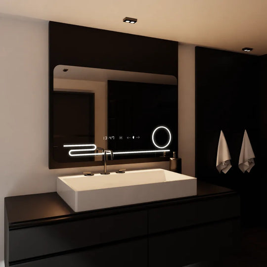 Ορθογώνιος καθρέφτης LED, 120x80cm, Harmonie MotionGlow Marcello, Σύστημα αποθαμβώματος, Ρολόι & Θερμόμετρο, Καλλυντικός Μεγεθυντικός φακός, Καθρέφτες Dimable Marcello Προεπιλεγμένος τίτλος Alessandro Design