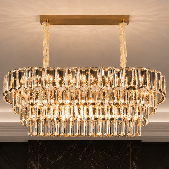 Crystal Chandelier VALMONT Supremo 12xE14, 80x30 cm, Χρυσός, Ρυθμιζόμενο ύψος, Μέταλλο και Κρύσταλλο