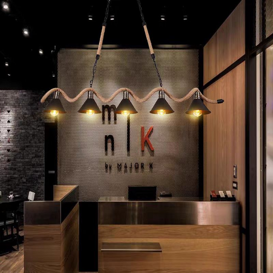 Rope Chandelier, 5xE27, Brown, Metal and String LV570/5BK Vintage Chandeliers Προεπιλεγμένος τίτλος Alessandro Design
