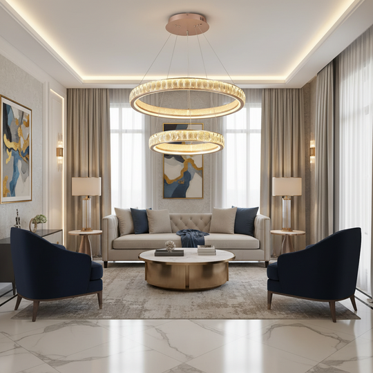 Κρυστάλλινος πολυέλαιος, KENSINGTON Magno, 111W, Χρυσός, 2 στοιχεία, Ρυθμιζόμενο Ύψος, Ζεστό/Κρύο/Ουδέτερο φως LED Πολυέλαιοι με Τηλεχειριστήριο Προεπιλεγμένος τίτλος Alessandro Design