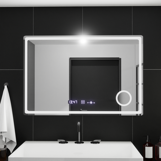 Ορθογώνιος καθρέφτης LED, 90x60 cm, Velor MotionGlow Marcello, Σύστημα αποθαμβώματος, Ρολόι & Θερμόμετρο, Καλλυντικός Μεγεθυντικός φακός, Καθρέφτες Dimable Marcello Προεπιλεγμένος τίτλος Alessandro Design