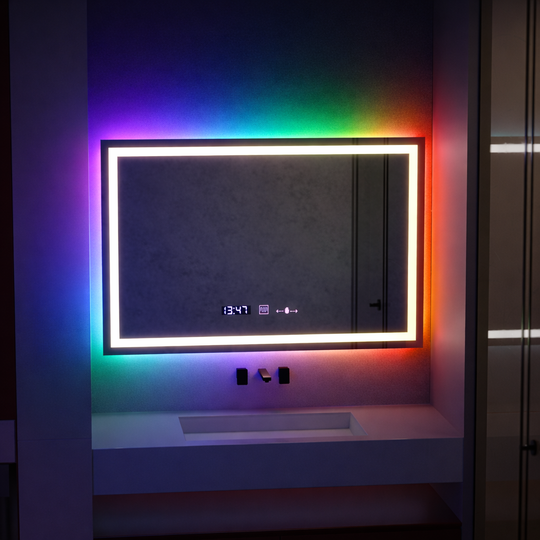 Ορθογώνιος καθρέφτης LED, 100x60 cm, Verite MotionGlow Marcello, Σύστημα αποθαμβώματος, Ρολόι & Θερμόμετρο, Ρυθμιζόμενο, W09/100X60BTRGB Καθρέφτες Marcello Προεπιλεγμένος τίτλος Alessandro Design