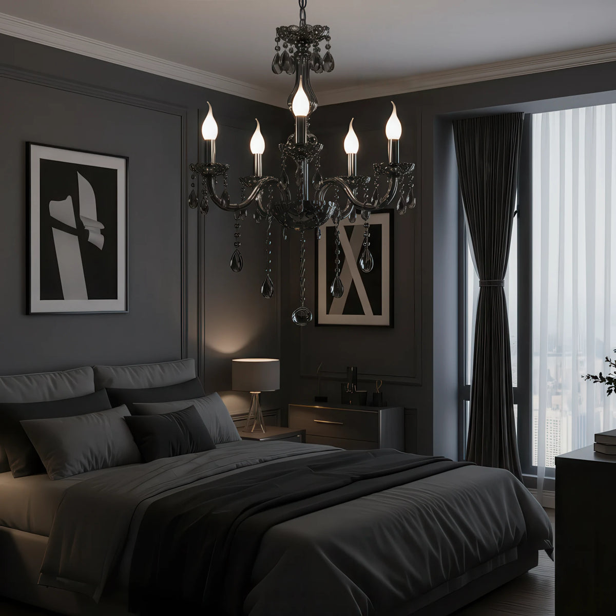 Κρυστάλλινος πολυέλαιος ALNWICK Eleganza, 5xE14, Διάμετρος 48cm, Μαύρος, Ρυθμιζόμενο ύψος - 01_CC125-5BK.png