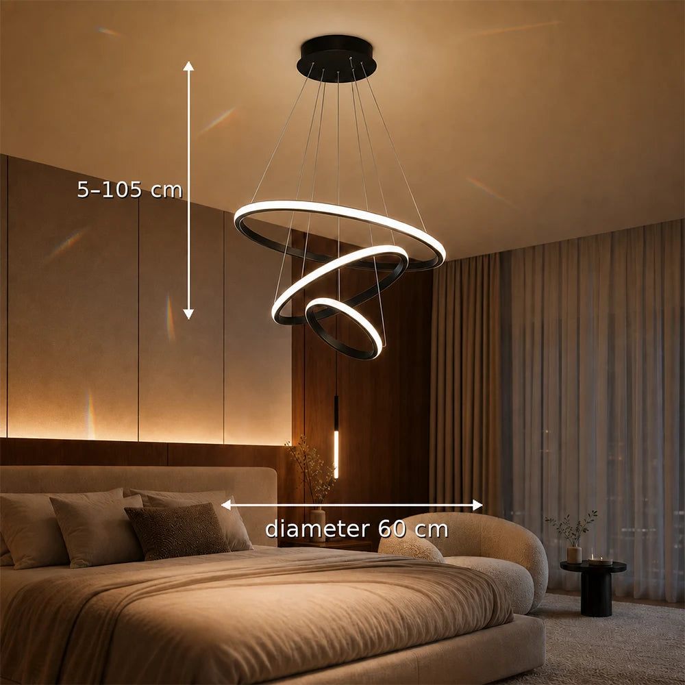 Κρεμαστός πολυέλαιος LED RICCI 81W, 3 Κύκλοι, Κρύο/Ζεστό/Ουδέτερο φως, Μαύρο, Ρυθμιζόμενο ύψος - 01_LL104-3BK.png