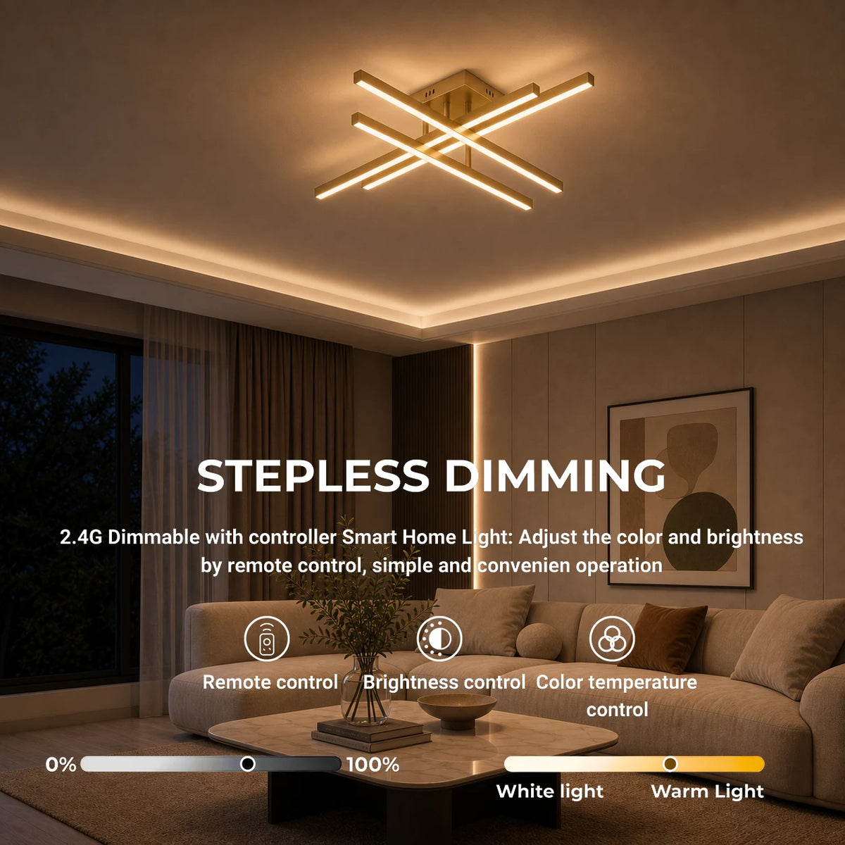 Πολυέλαιος LED με Τηλεχειριστήριο LINEX, 53W, Light 3000K/4000K/6000K, Dimmable, Gold - 06_LT171-4GD.png