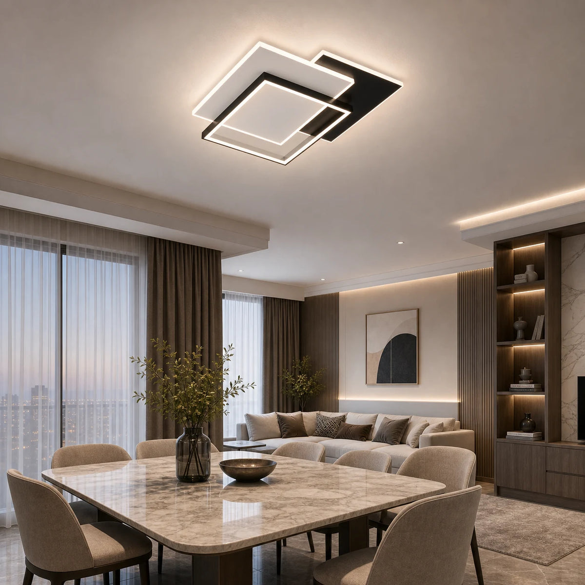 Πολυέλαιος LED με τηλεχειριστήριο CHIARA 98W, 3 τετράγωνα, κρύο/θερμό/ουδέτερο φως, ρυθμιζόμενο, μαύρο - LT633-500P_place_living.png