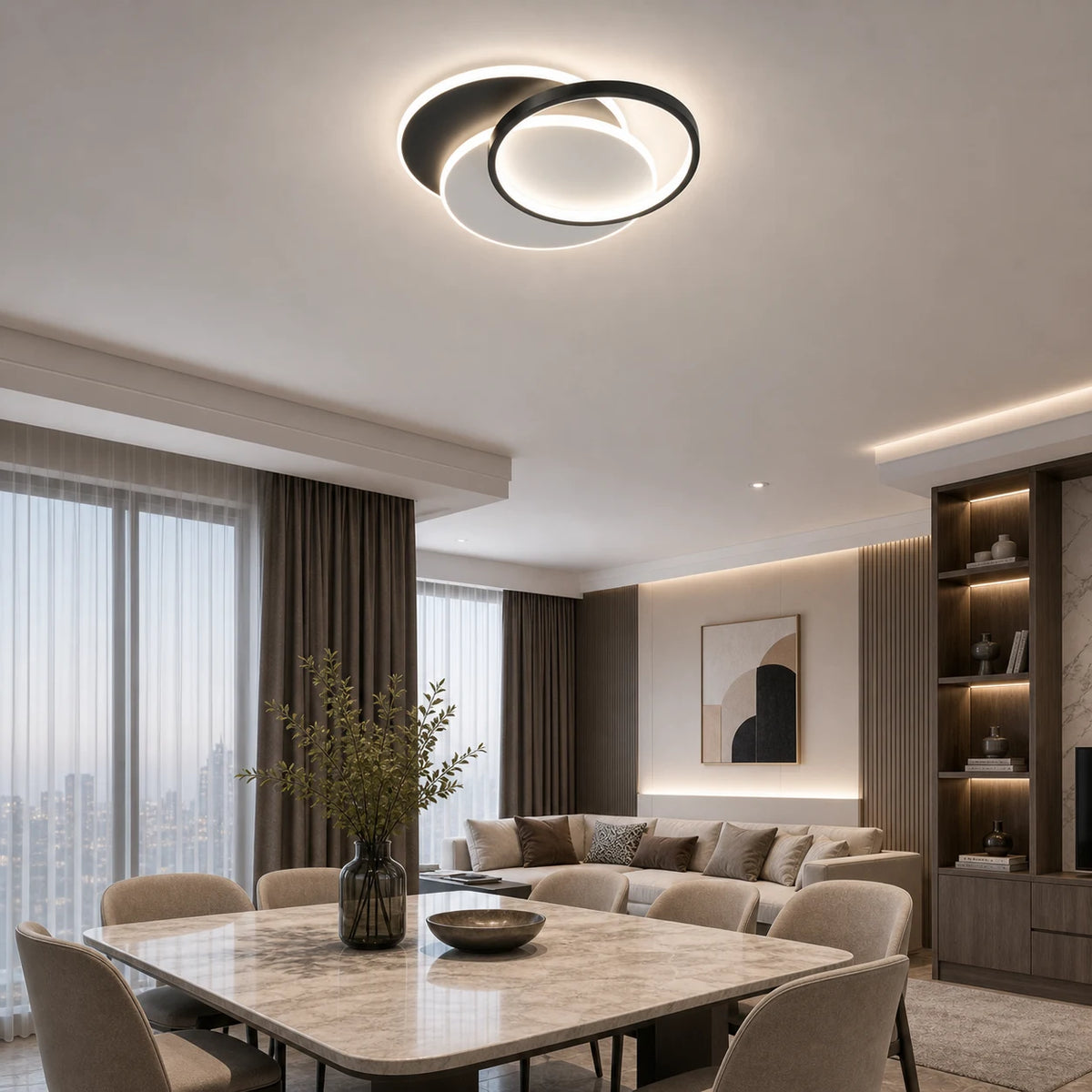 Πολυέλαιος LED με τηλεχειριστήριο CHIARA 67W, 3 κύκλοι, κρύο/θερμό/ουδέτερο φως, ρυθμιζόμενο, μαύρο - LT633-500R_place_living.png