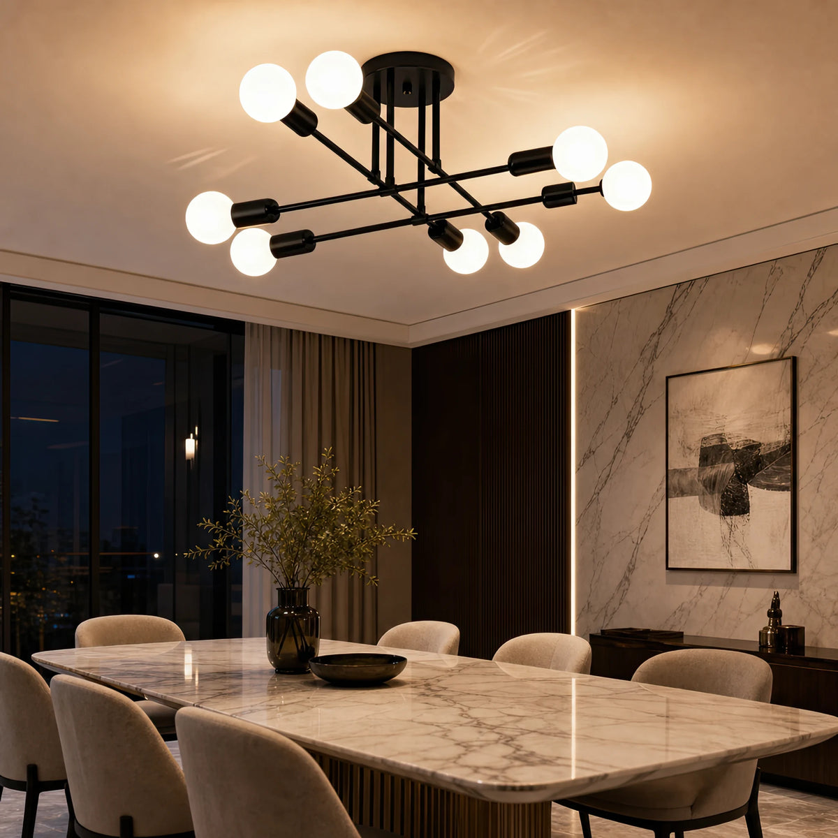 Classic Modernist Octa Chandelier, 8x E27, Black, Modern Design, Metal, Without Shade - 15_LC360-8BK.png