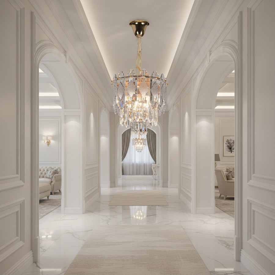 Crystal Chandelier VELVET Petito, 3xE14, D30 cm, Χρυσό, Ρυθμιζόμενο Ύψος, Μέταλλο και Κρύσταλλο