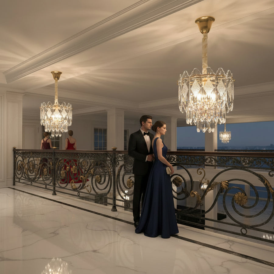 Crystal Chandelier VELVET Petito, 3xE14, D30 cm, Χρυσό, Ρυθμιζόμενο Ύψος, Μέταλλο και Κρύσταλλο