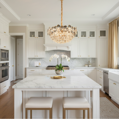 Crystal Chandelier JARDIN Petito 3xG9, Διάμετρος 30cm, Ύψος 25cm, Γυαλιστερό χρυσό, Ρυθμιζόμενο ύψος, Κομψή σχεδίαση Crystal Chandelier Προεπιλεγμένος τίτλος Alessandro Design