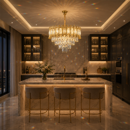 Crystal Chandelier HAMPTON Petito 3xE14, Diameter 30cm, Shiny Gold, Ρυθμιζόμενο ύψος Crystal Chandelier Προεπιλεγμένος τίτλος Alessandro Design