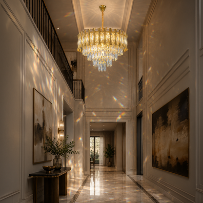 Crystal Chandelier HAMPTON Petito 3xE14, Diameter 30cm, Shiny Gold, Ρυθμιζόμενο ύψος Crystal Chandelier Προεπιλεγμένος τίτλος Alessandro Design