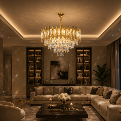 Crystal Chandelier HAMPTON Petito 3xE14, Diameter 30cm, Shiny Gold, Ρυθμιζόμενο ύψος Crystal Chandelier Προεπιλεγμένος τίτλος Alessandro Design