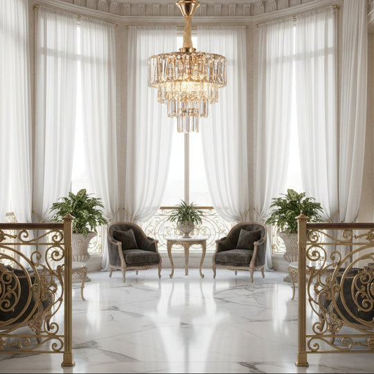 Crystal Candelabra VALMONT Petito 3xE14, D30 cm, Χρυσό, Ρυθμιζόμενο ύψος, Metal and Crystal Crystal Candelabra Προεπιλεγμένος τίτλος Alessandro Design