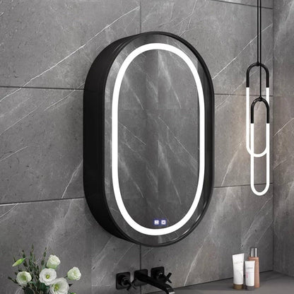 Καθρέφτης LED με Ντουλάπι, Οβάλ, 50x80cm, Ατμόσφαιρα, Κρύο/Ζεστό/Ουδέτερο φως, Μαύρο πλαίσιο, Αποθηκευτικός χώρος Ντουλάπι Καθρέφτες Προεπιλεγμένος τίτλος Alessandro Design
