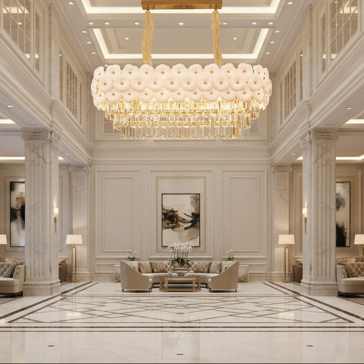 Crystal Chandelier PETAL Regalis 12xE14, 80x30 cm, Χρυσό, Ρυθμιζόμενο ύψος, Μεταλλικοί και Κρυστάλλινοι Πολυέλαιοι Προεπιλεγμένος τίτλος Alessandro Design