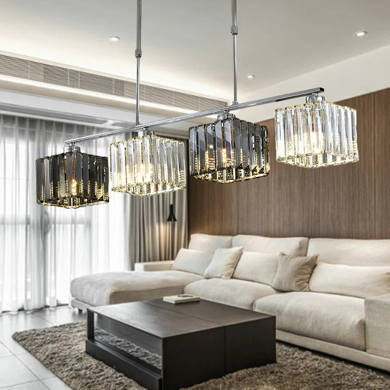 Classic Modern Georgian Chandelier, LC116/4, 4x E27, Chrome and Grey Glass, Metal and Crystal, Shade Classic Chandeliers Προεπιλεγμένος τίτλος Alessandro Design