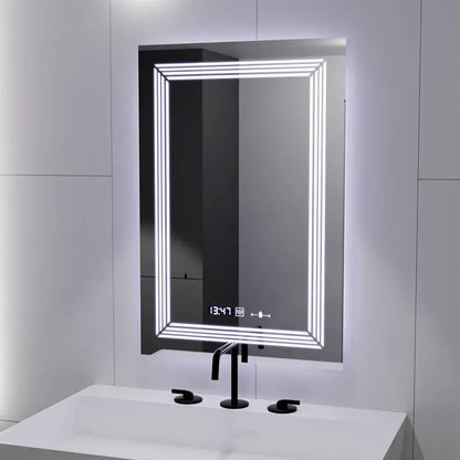 Ορθογώνιος καθρέφτης LED, 60x80 εκ., Venezia Marcello MotionGlow Sensor, Σύστημα αποθάμβωσης, Ρολόι & Θερμόμετρο, Ρυθμιζόμενο, Θερμό Ουδέτερο Ψυχρό Φως 3000K/4000K/6000K Καθρέφτες Marcello Προεπιλεγμένος τίτλος Alessandro Design