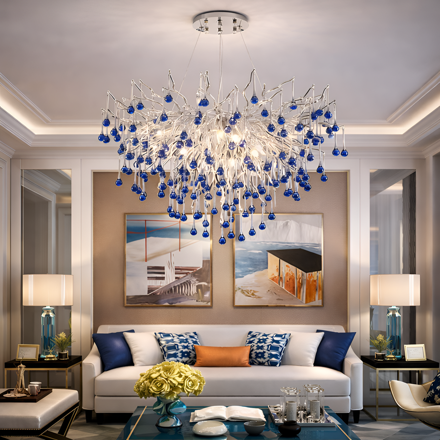 Crystal Chandelier CC335/600CH, 9x G9, Chrome and Blue Crystals, 60cm, Ρυθμιζόμενο ύψος Crystal Chandeliers Προεπιλεγμένος τίτλος Alessandro Design