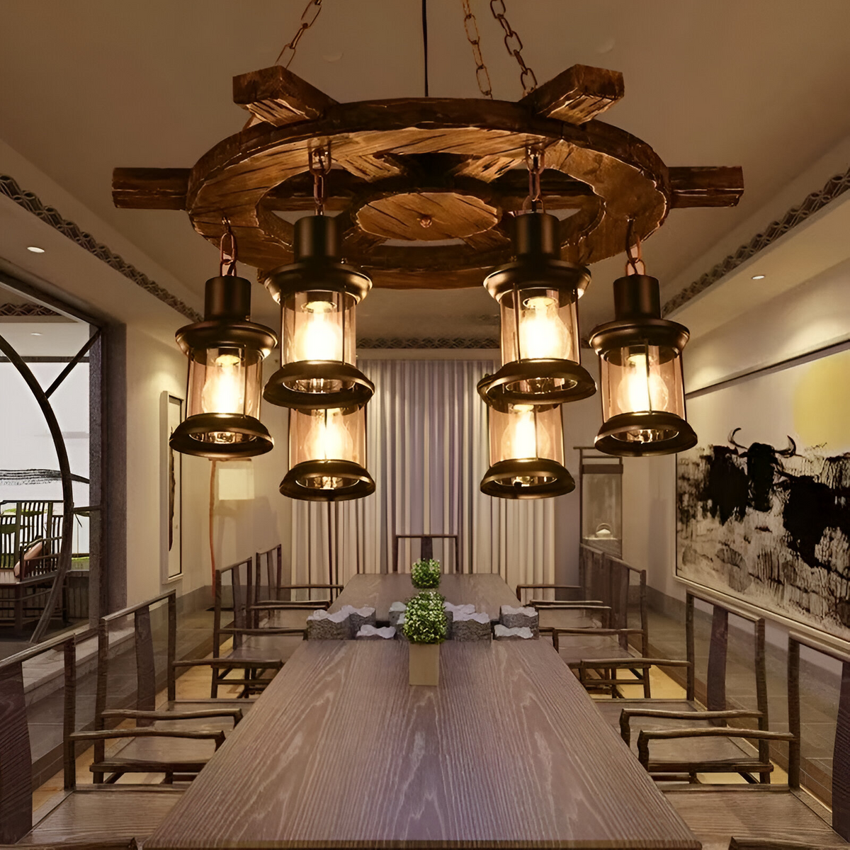 Vintage Chandelier LV592/6BK, 6xE27, Rustic Barn, String and Metal, 70cm, Brown Vintage Chandeliers Προεπιλεγμένος τίτλος Alessandro Design