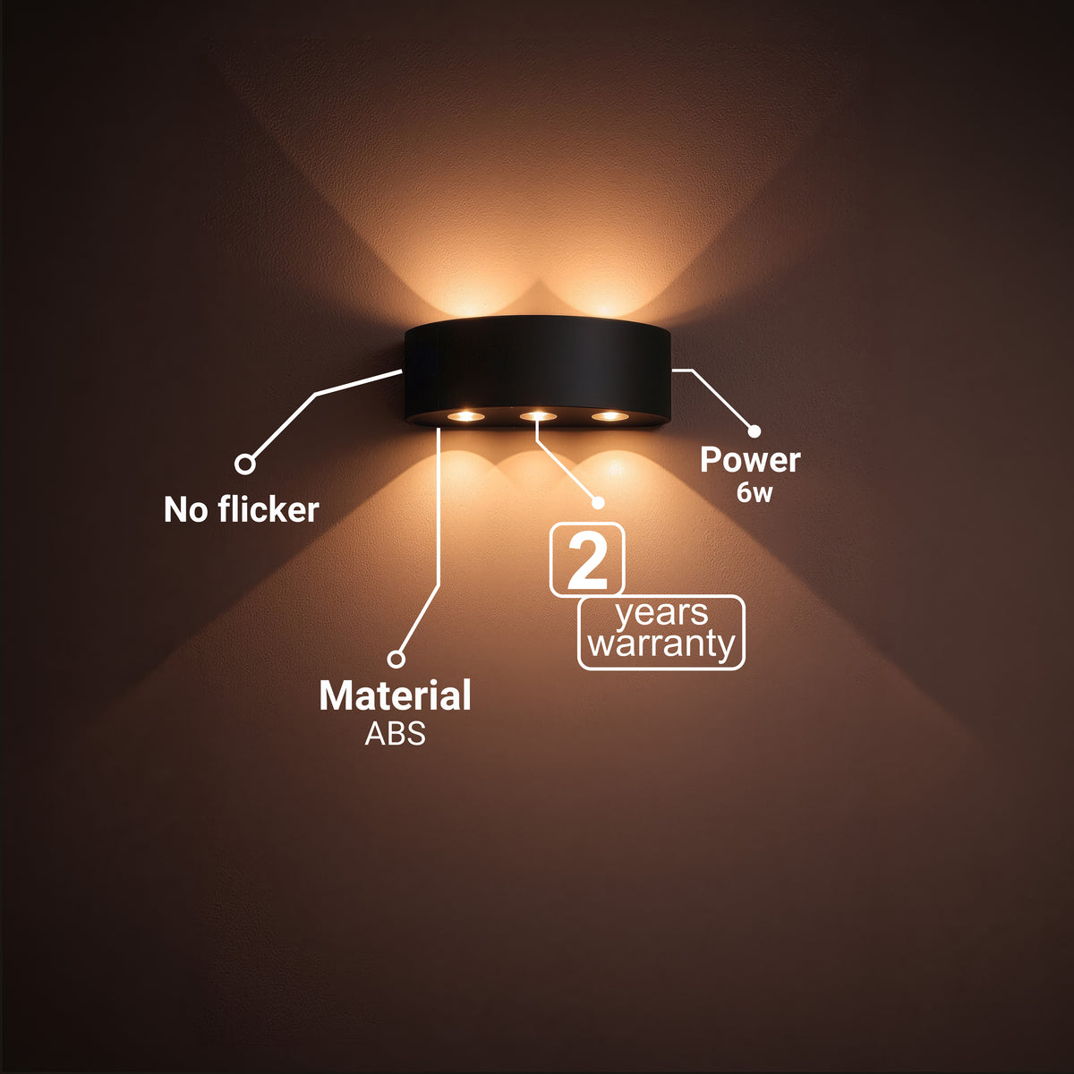 Ellis Εξωτερικό φως τοίχου LED, 6W, 6 πηγές φωτός, ζεστό φως, μαύρα φώτα τοίχου εξωτερικού χώρου Προεπιλεγμένος τίτλος Alessandro Design