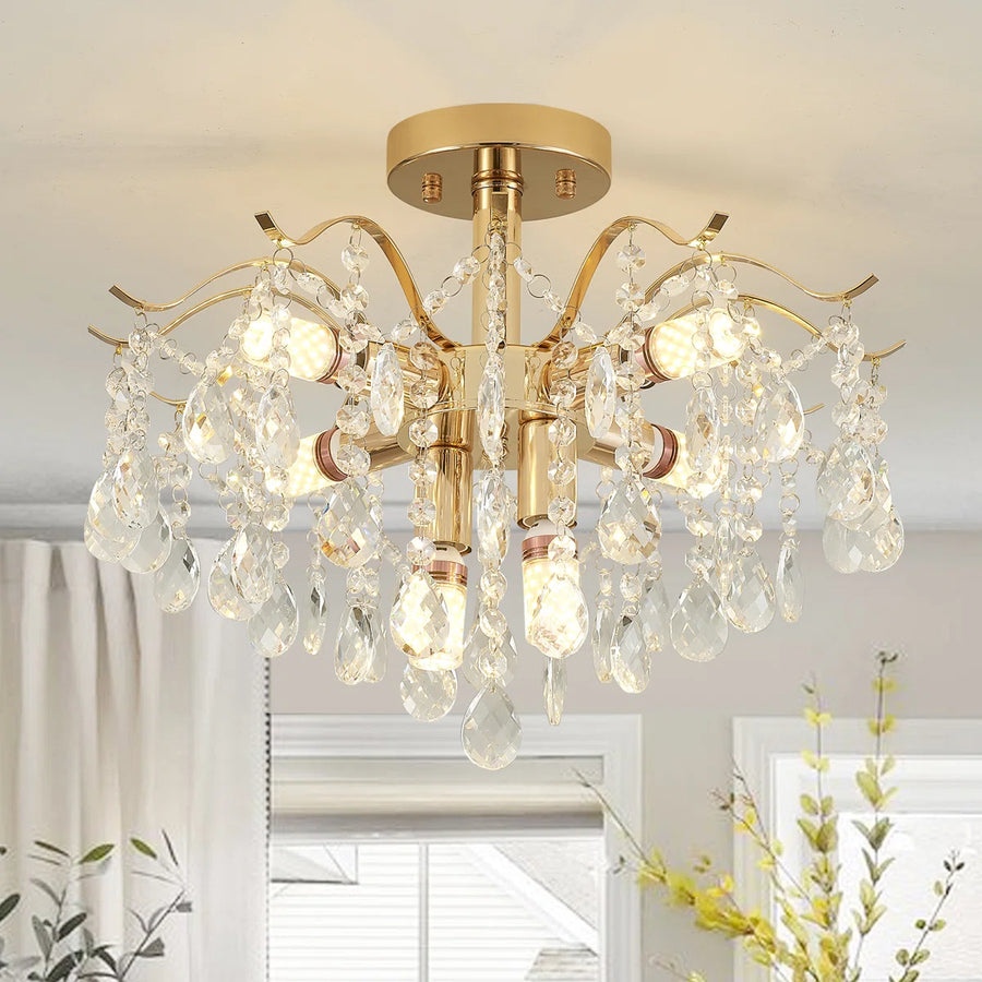 Fiamma Crystal Chandelier, 6x E14, Diameter 45cm, Gold, Metal and Crystal Crystal Chandeliers Προεπιλεγμένος τίτλος Alessandro Design