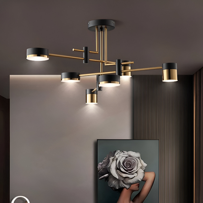 Μοντέρνος πολυέλαιος LED Ionitus 72W μαύρο και χρυσό, βραχίονες, ζεστό/ουδέτερο/κρύο φως 3000K/4000K/6000K, μεταλλικοί και ακρυλικοί πολυέλαιοι LED με τηλεχειριστήριο προεπιλεγμένος τίτλος Alessandro Design