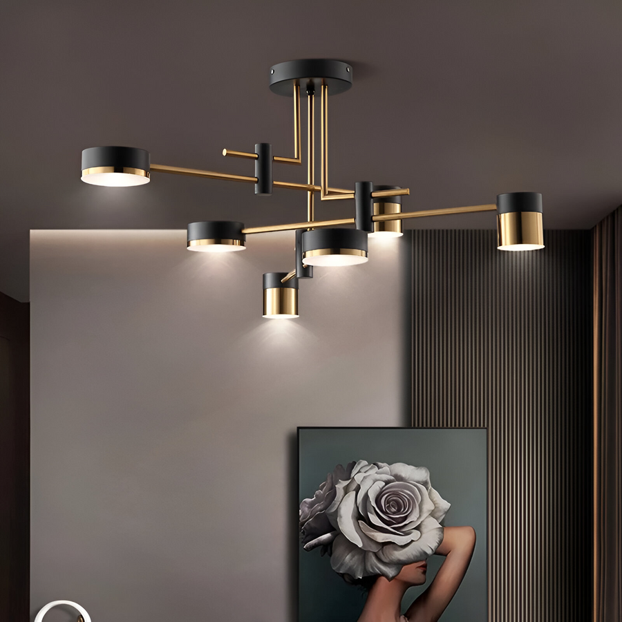 Μοντέρνος πολυέλαιος LED Ionitus 72W μαύρο και χρυσό, βραχίονες, ζεστό/ουδέτερο/κρύο φως 3000K/4000K/6000K, μεταλλικοί και ακρυλικοί πολυέλαιοι LED με τηλεχειριστήριο προεπιλεγμένος τίτλος Alessandro Design