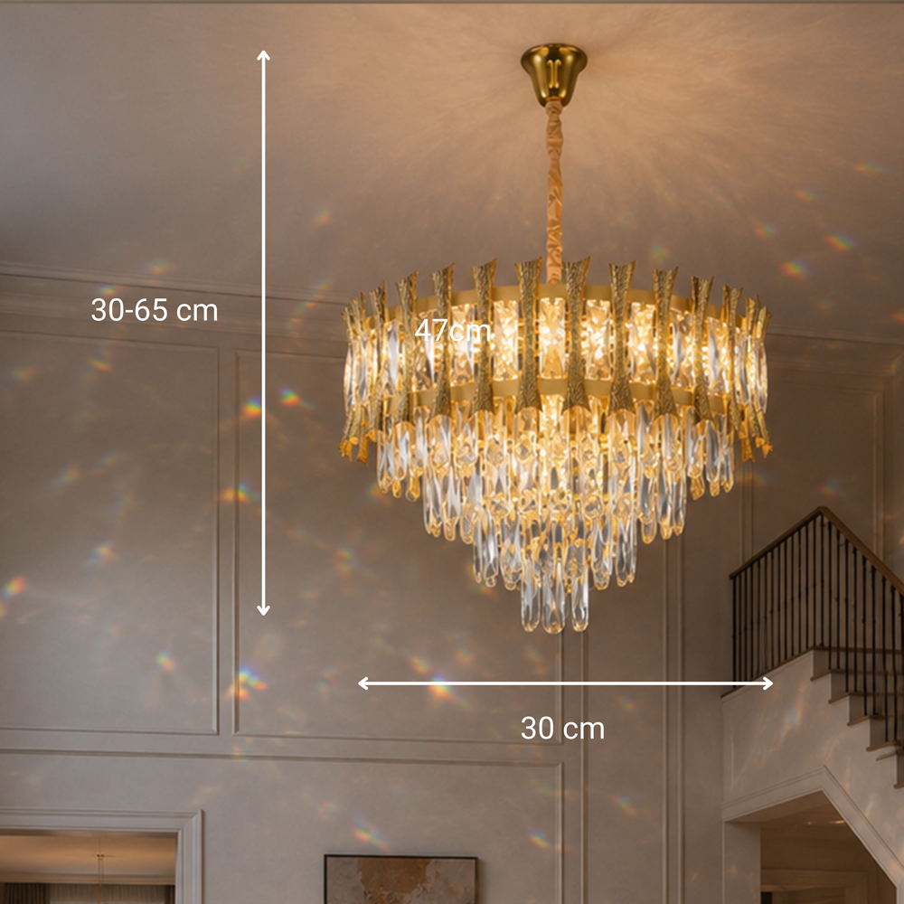 Crystal Chandelier HAMPTON Petito 3xE14, Diameter 30cm, Shiny Gold, Ρυθμιζόμενο ύψος Crystal Chandelier Προεπιλεγμένος τίτλος Alessandro Design